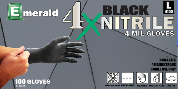 Emerald 4X Black Latex-Free Powder-Free 4-Mil Nitrile Exam Gloves